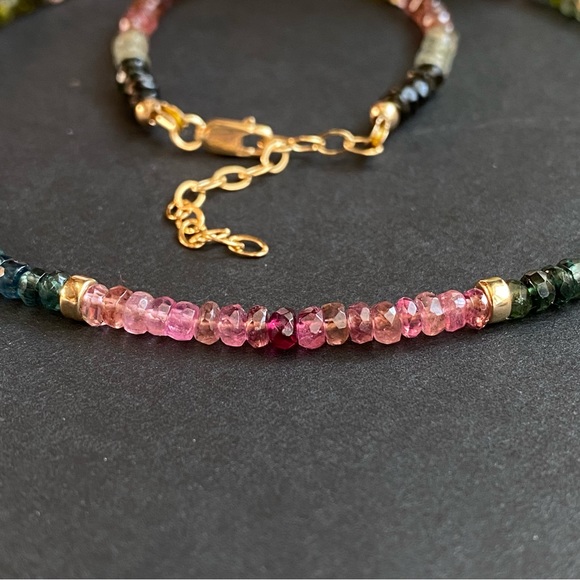 Watermelon Tourmaline Necklace Multi Tourmaline Choker Mixed color Bead Gemstone - Picture 4 of 8